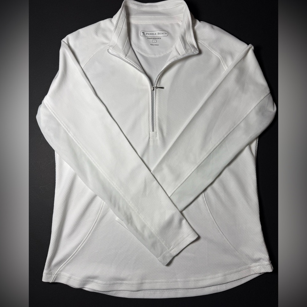 Pebble Beach Performance White Quarter Zip pullover women’s large golf athletic